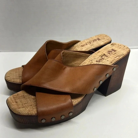 Korks Lynda Sandal High Heeled Heels Open Toe Shoes Leather Brown Womens Size 10 - Picture 1 of 10